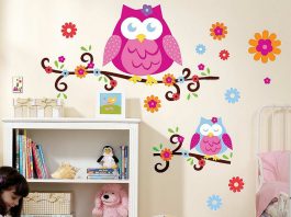 pink owl wall decal