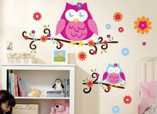 pink owl wall decal