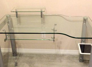 Glass Computer Desk With KeyBoard Tray