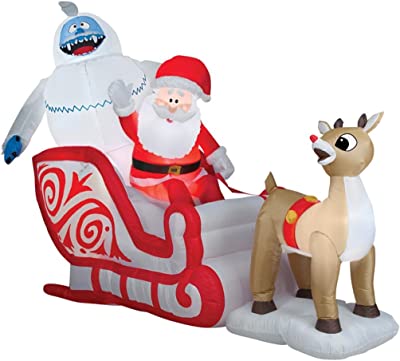 Gemmy Inflatables Holiday Rudolph Pulling Santa-Bumble Sleigh