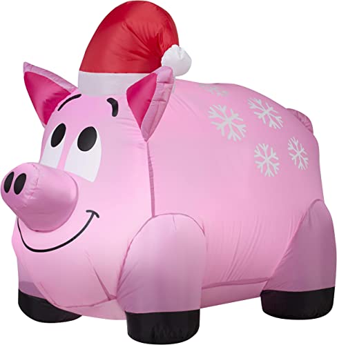 Pink Inflatable Pig With Snowflakes